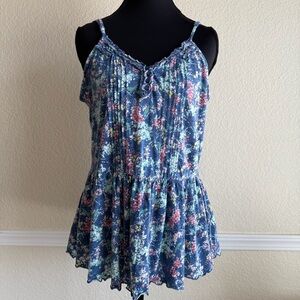 Babydoll Floral Tank Festival Large Blue Vintage Y2K Peplum Romantic Chic Style